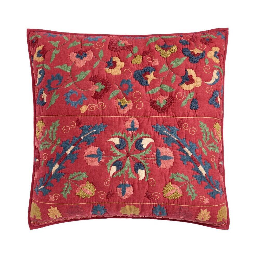 3 Pottery Barn Mazie Suzani Quilted EURO Pillow Sham Covers Embroidered Red NWT